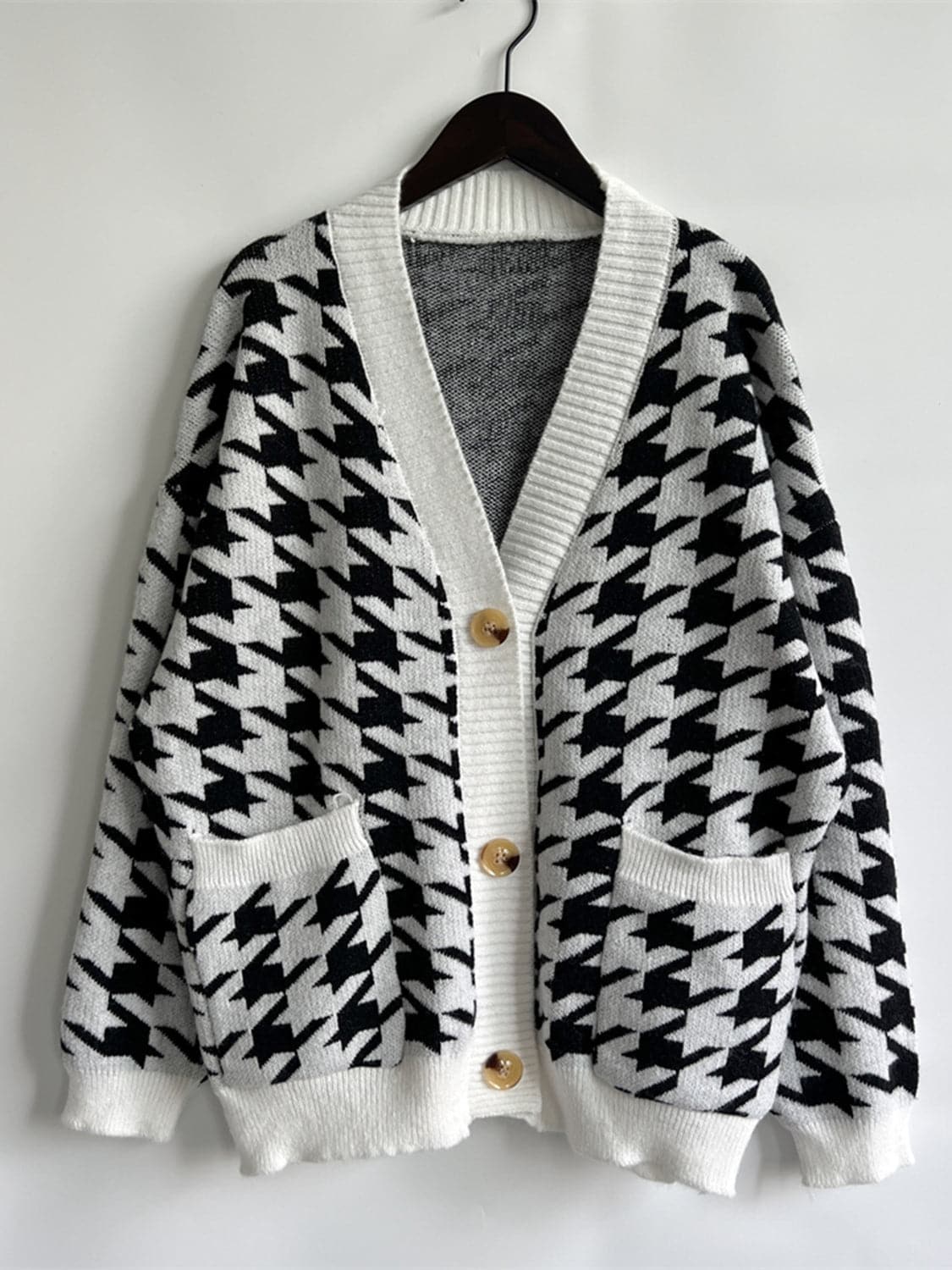 Houndstooth Botton Front  Cardigan with Pockets.