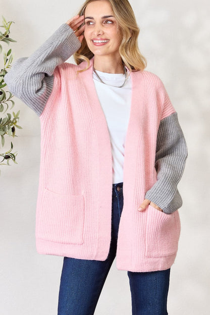 BiBi Contrast Open Front Cardigan with Pockets.