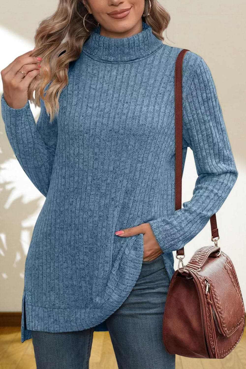Chic high-low turtleneck top - Love Salve 