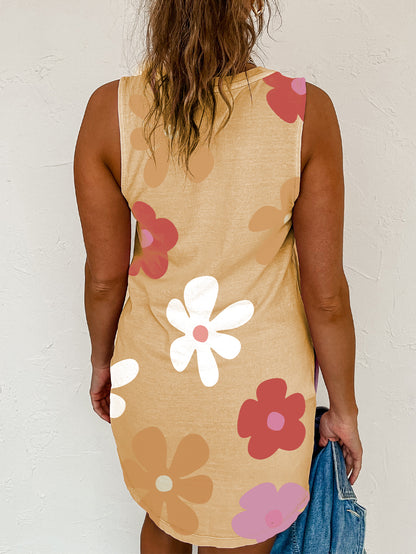 Floral charm tank dress in apricot daisy print