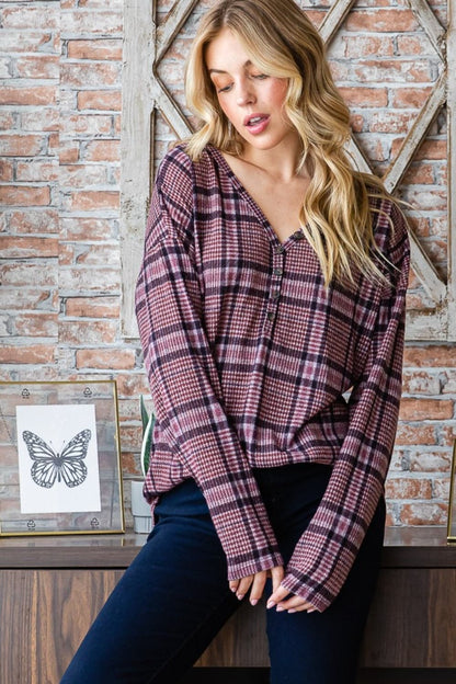 Heimish Full Size Plaid V-Neck Long Sleeve TopHeimish Full Size Plaid V-Neck Long Sleeve Top
 Elevate your wardrobe with the Heimish Full Size Plaid V-Neck Long Sleeve Top, a perfect blend of style and comfort. Love Salve Heimish Full Size PlaidShirts