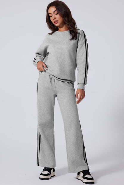 Light grey side stripe activewear set