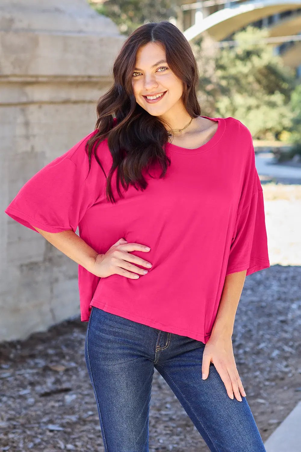 Basic Bae Full Size Round Neck Drop Shoulder T-Shirt - Love Salve