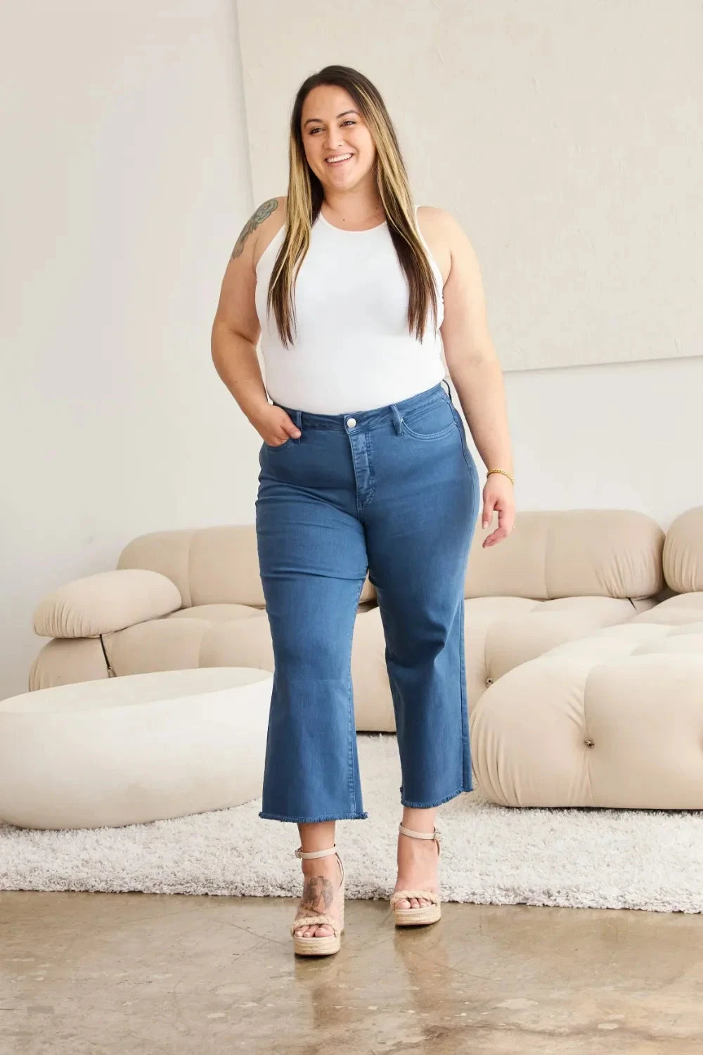 RFM Crop Chloe Full Size Tummy Control High Waist Raw Hem Jeans Coco’s Tee Boutique