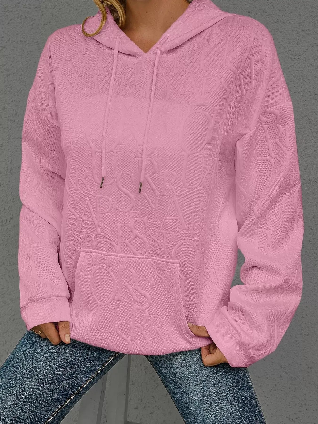 Full Size Embossed Lettering Casual Hoodie Plus Size Simply Love