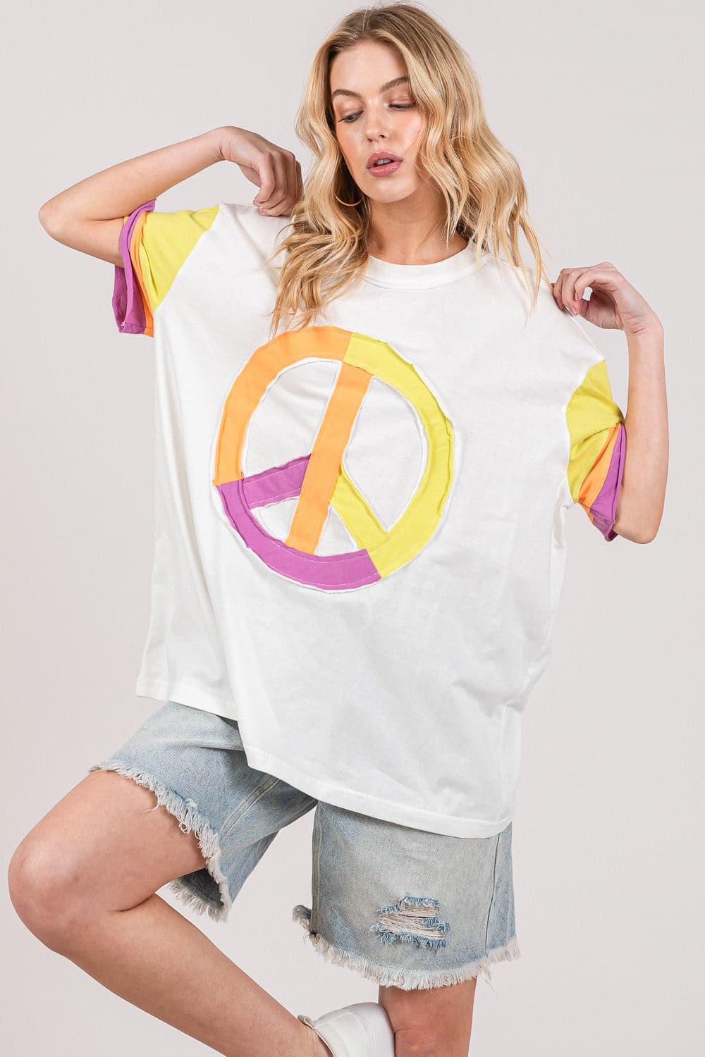 SAGE + FIG Color Block Peace Applique T-Shirt.