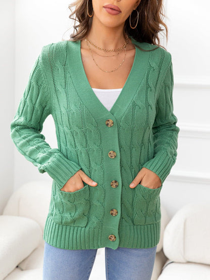 Button Down Cable-Knit Cardigan.