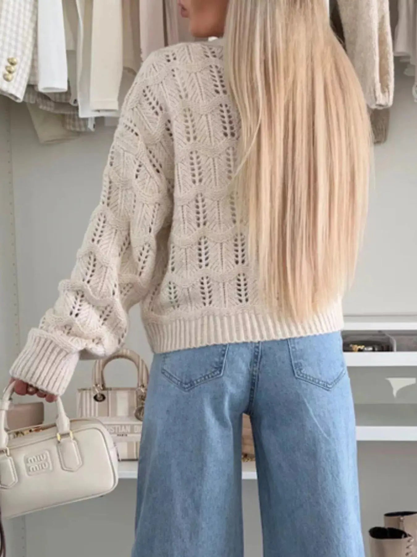 Tie-Front Openwork Cardigan Simply Love