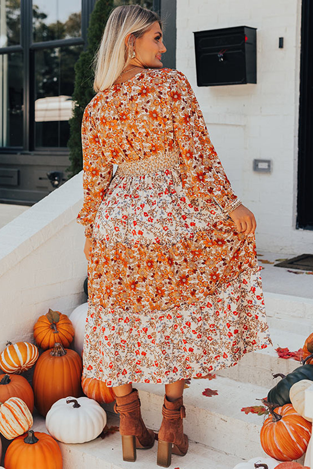 Khaki floral ruffle maxi dress for plus sizes