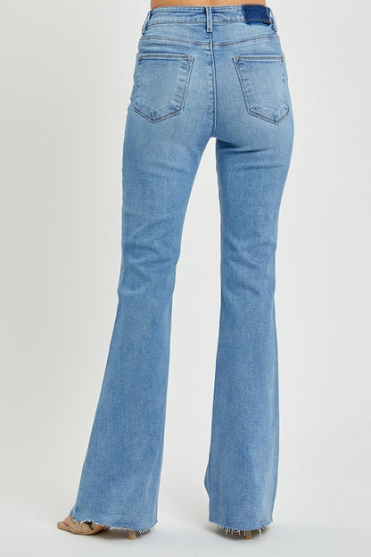 RISEN Full Size High Rise Raw Cut Hem Bootcut Jeans.