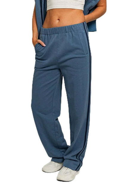 Chic high-waisted track sweatpants with stylish side stripes