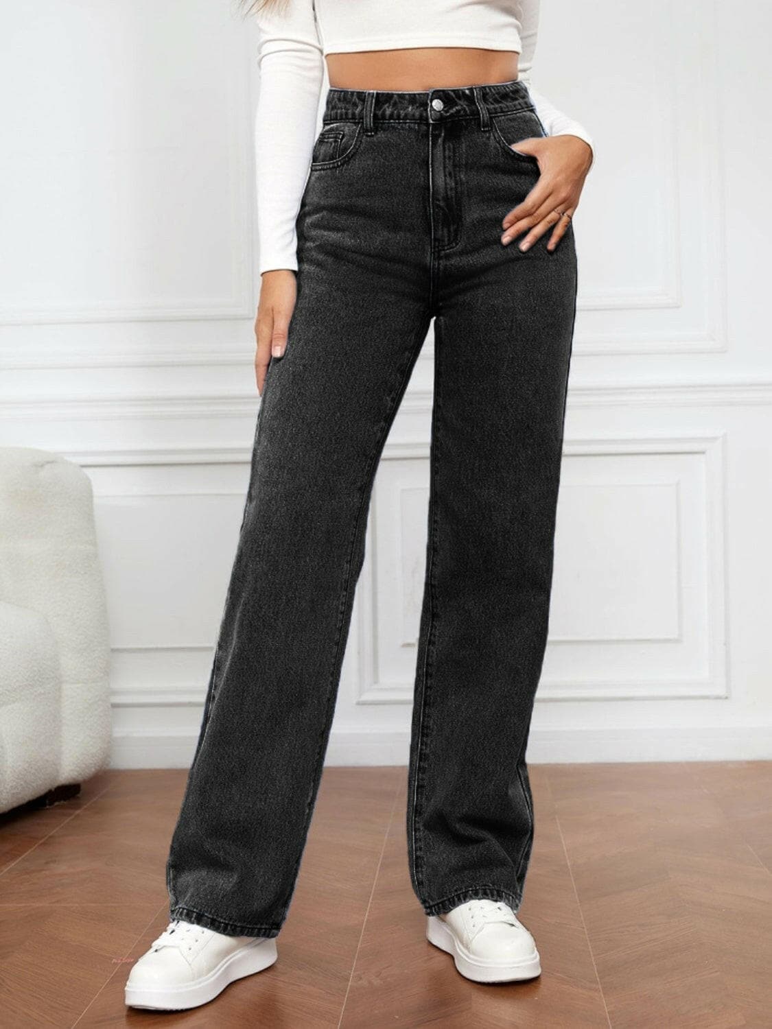 High Waist Straight Jeans.