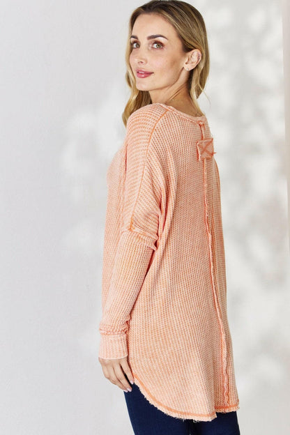 Zenana Oversized Washed Waffle Long Sleeve Top.