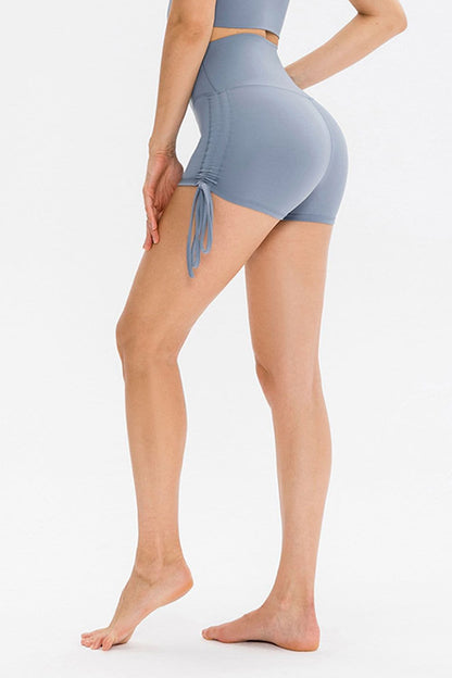 Drawstring Wide Waistband Side Tie Sports Shorts.