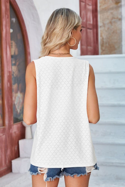 Eyelet Open Front Sleeveless Cardigan.