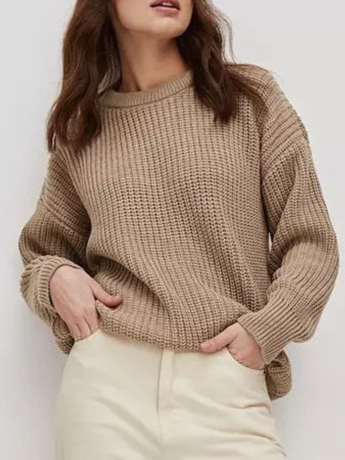 Cozy round neck long sleeve knit sweater