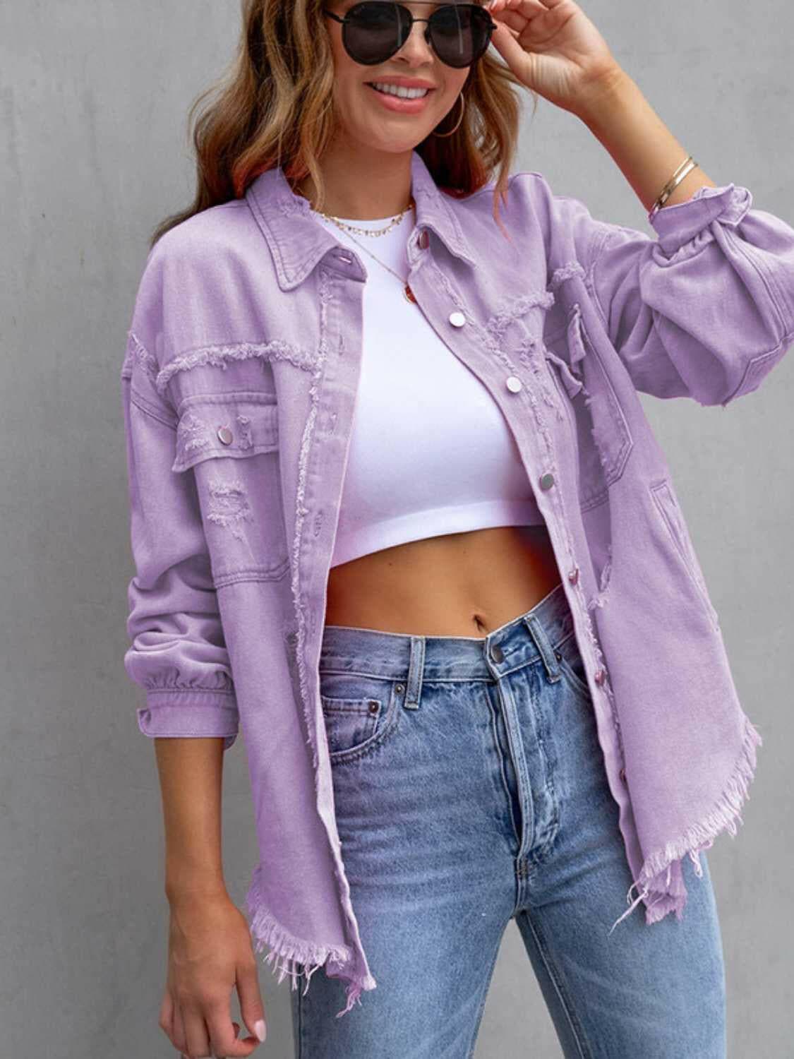 Distressed Drop Shoulder Denim Jacket.