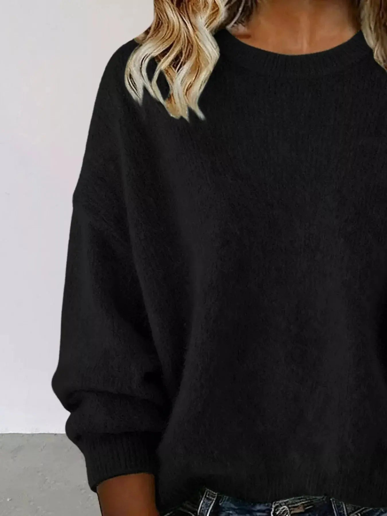 Full Size Round Neck Dropped Shoulder Sweater Plus Size Simply Love