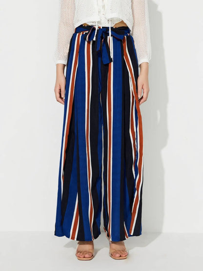 Tied Side Slit Wide Leg Trousers