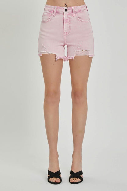 Distressed allure high-rise denim shorts