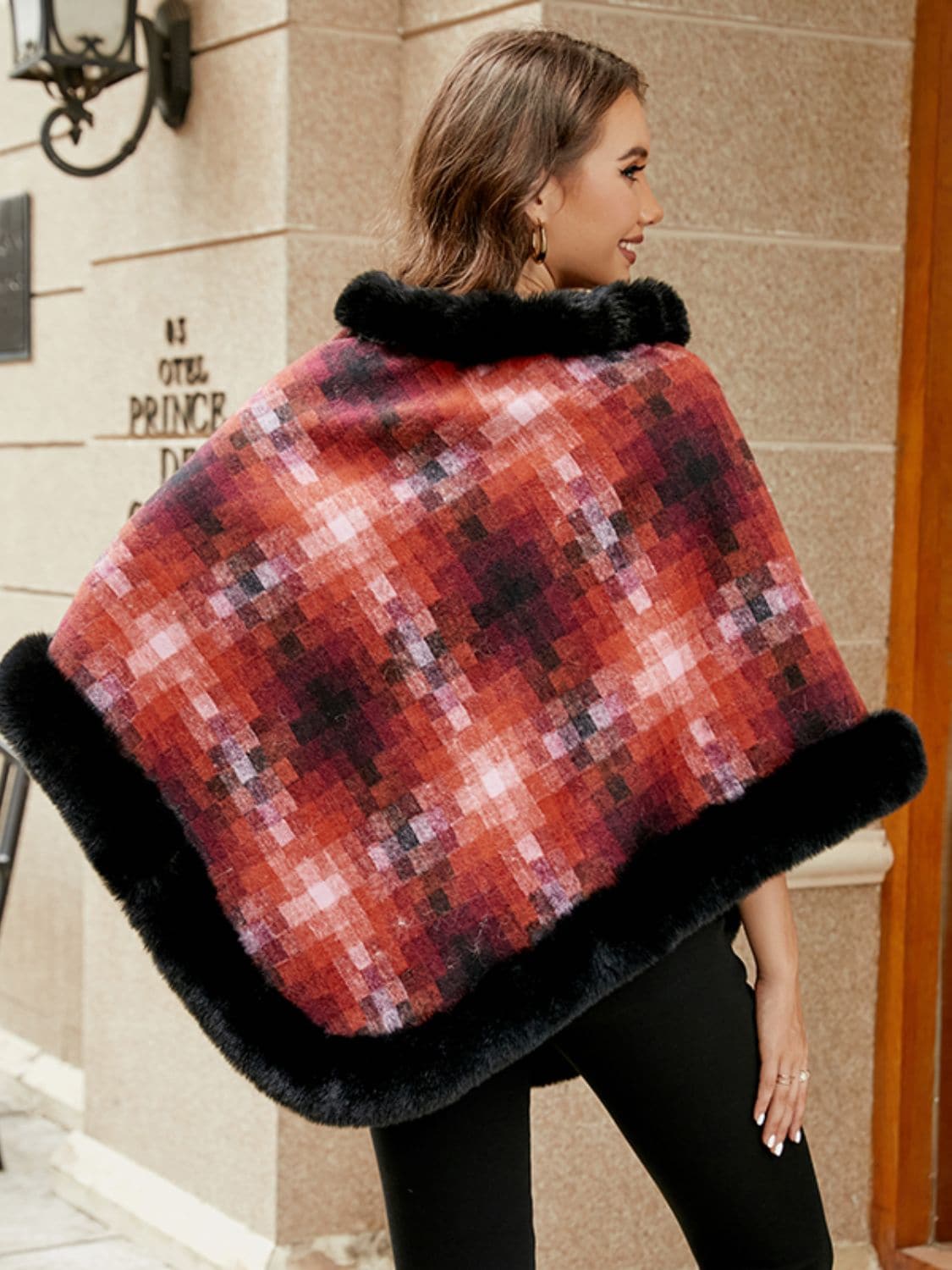 Faux Fur Trim Poncho.