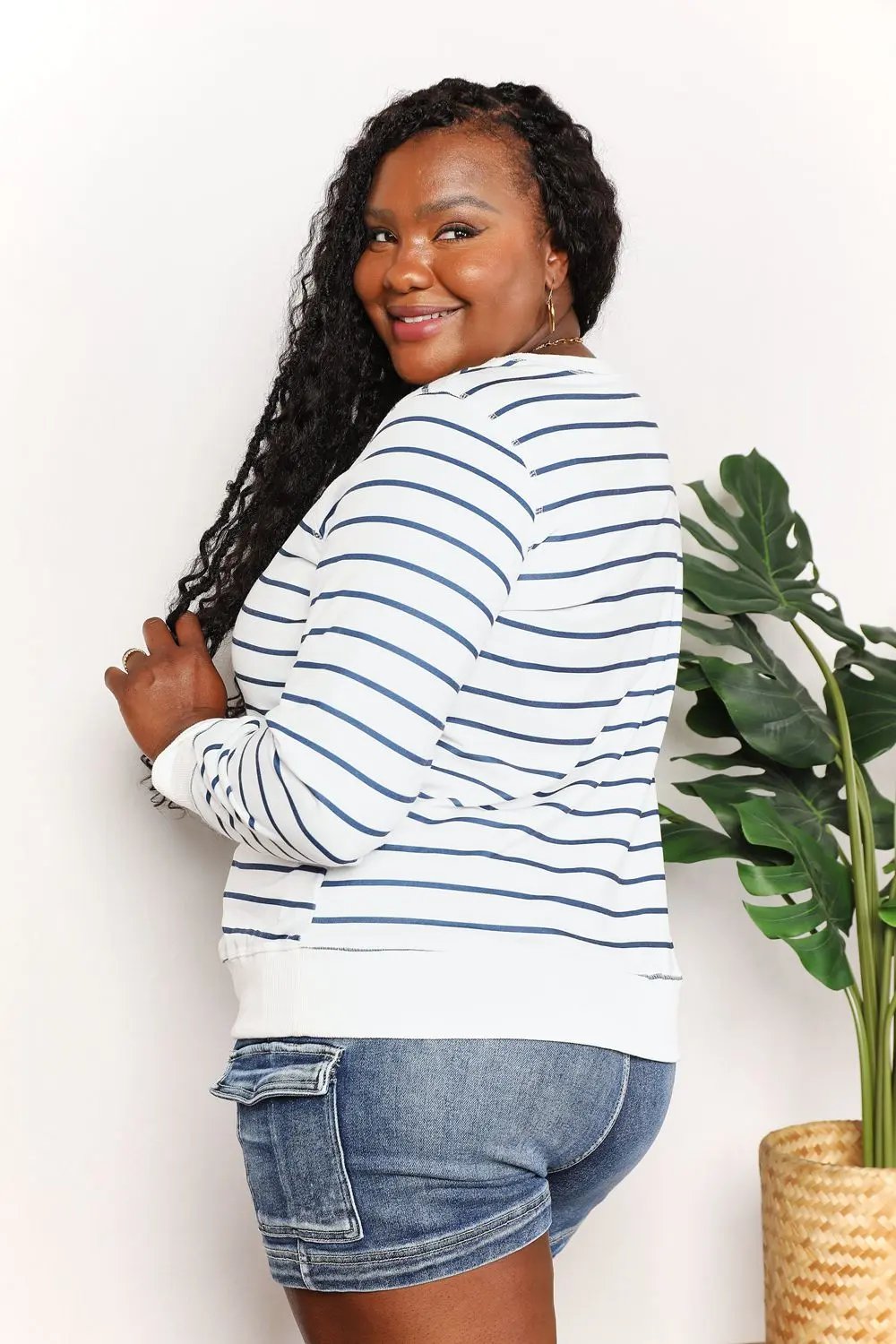 Double Take Striped Long Sleeve Round Neck Top - Love Salve