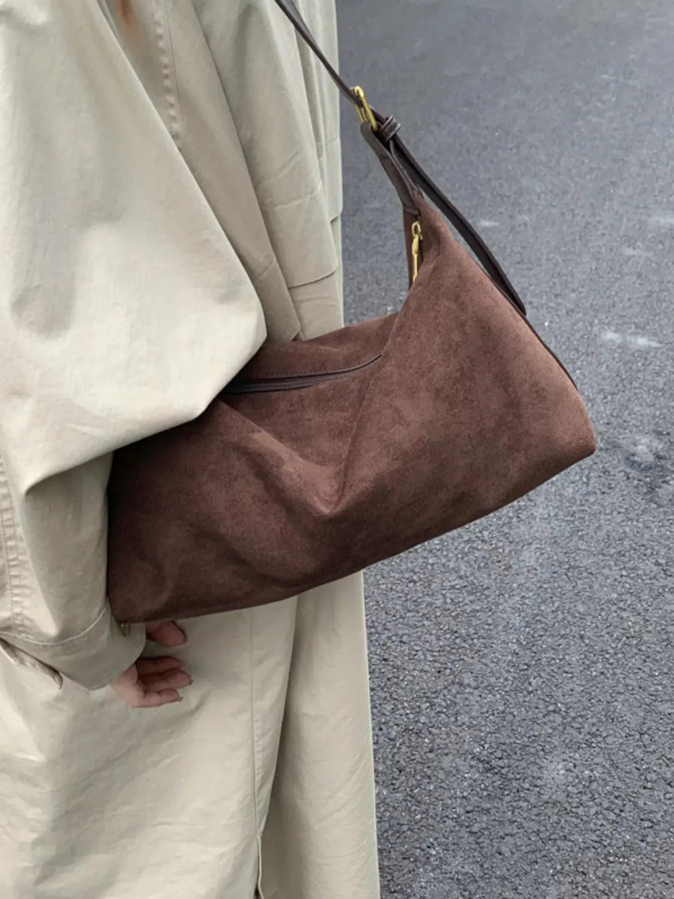 Solid Color Suede Hobo Crossbody Bag Simply Love