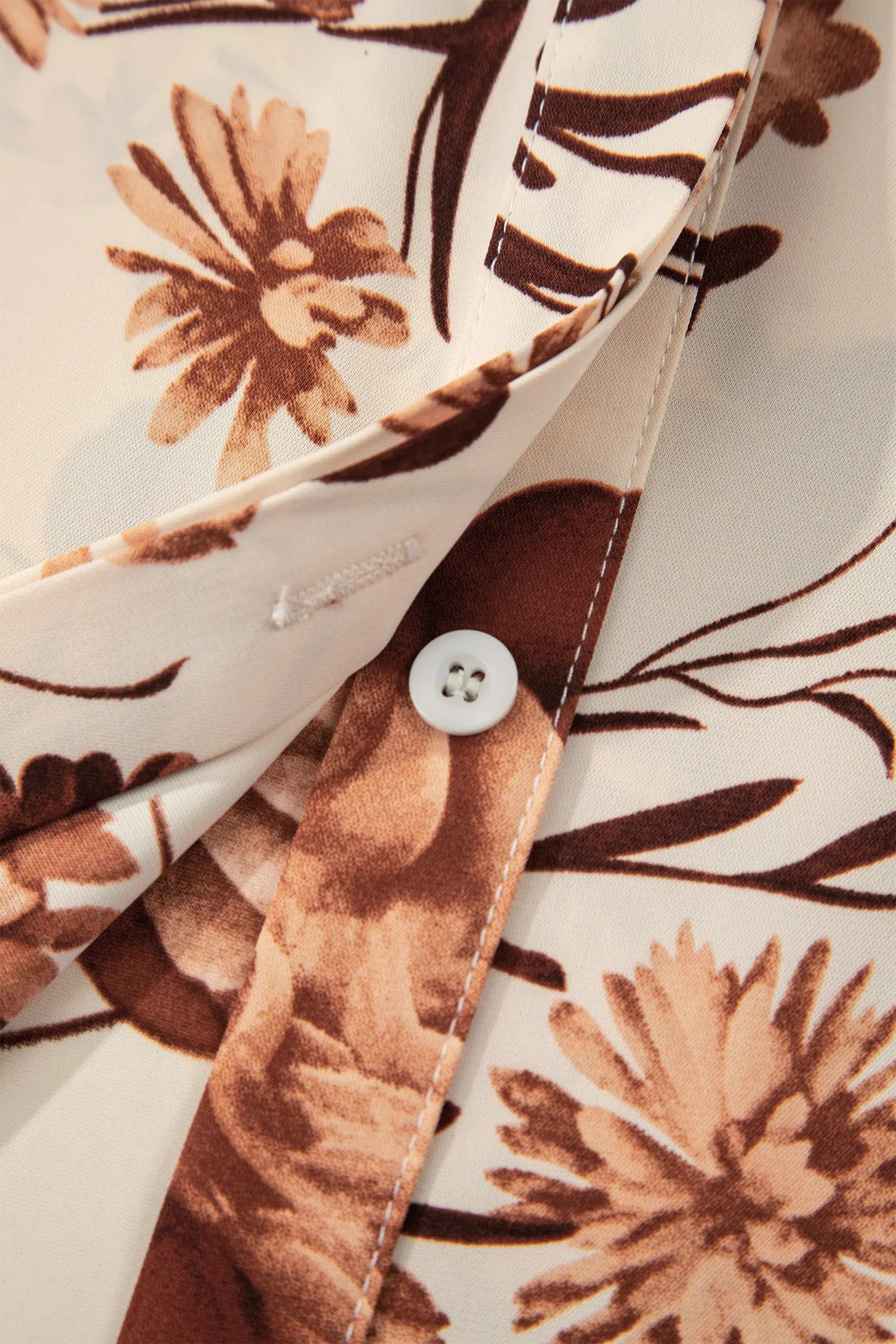 Brown Floral Print Button Down Poet Sleeve Shirt For Women Dear-Lover Dropshipping