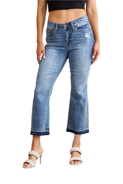 Judy Blue Full Size Release Hem Cropped Bootcut Jeans.