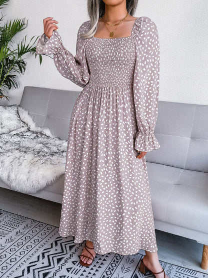 Smocked Square Neck Flounce Sleeve Dress.