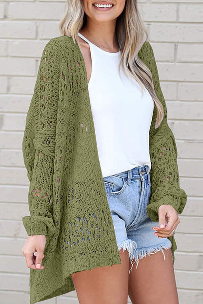 Openwork Open Front Long Sleeve Cardigan.