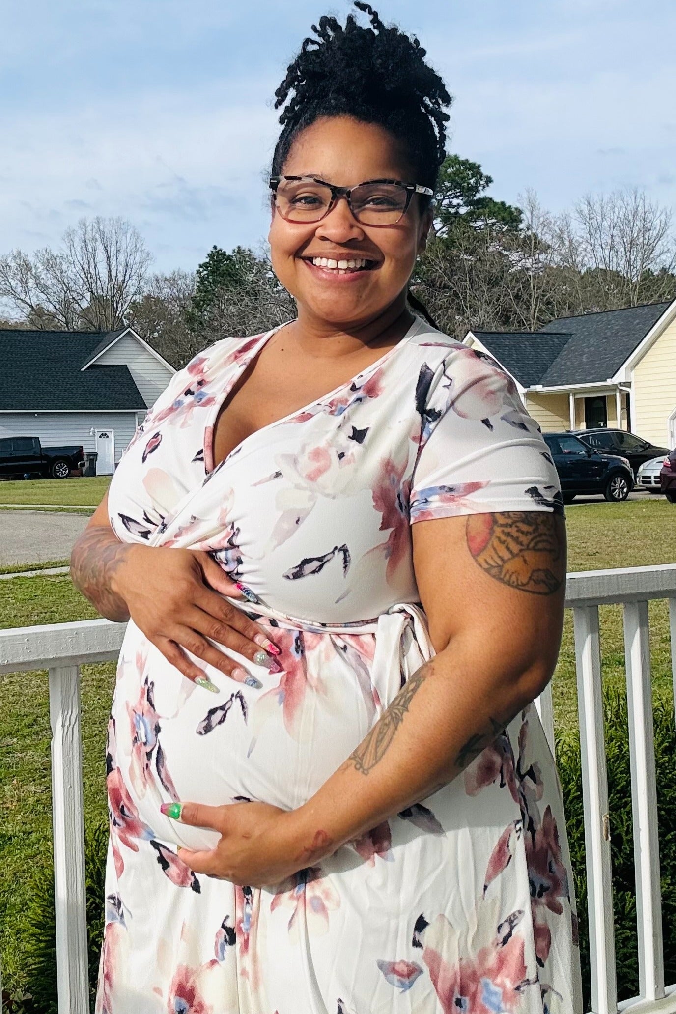 PinkBlush Ivory Watercolor Floral Maternity Wrap Dress With Hi Low Hem PinkBlush