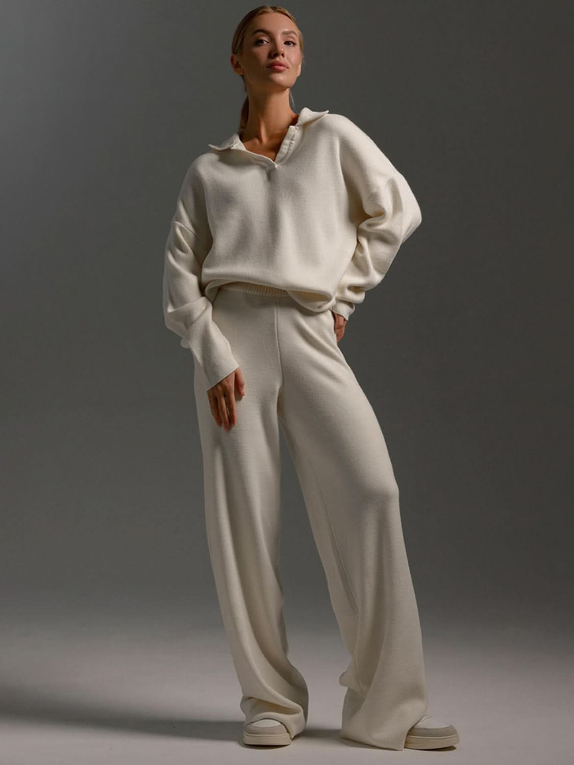 Acrylic Knit Long Sleeve Sweater Set with Pants