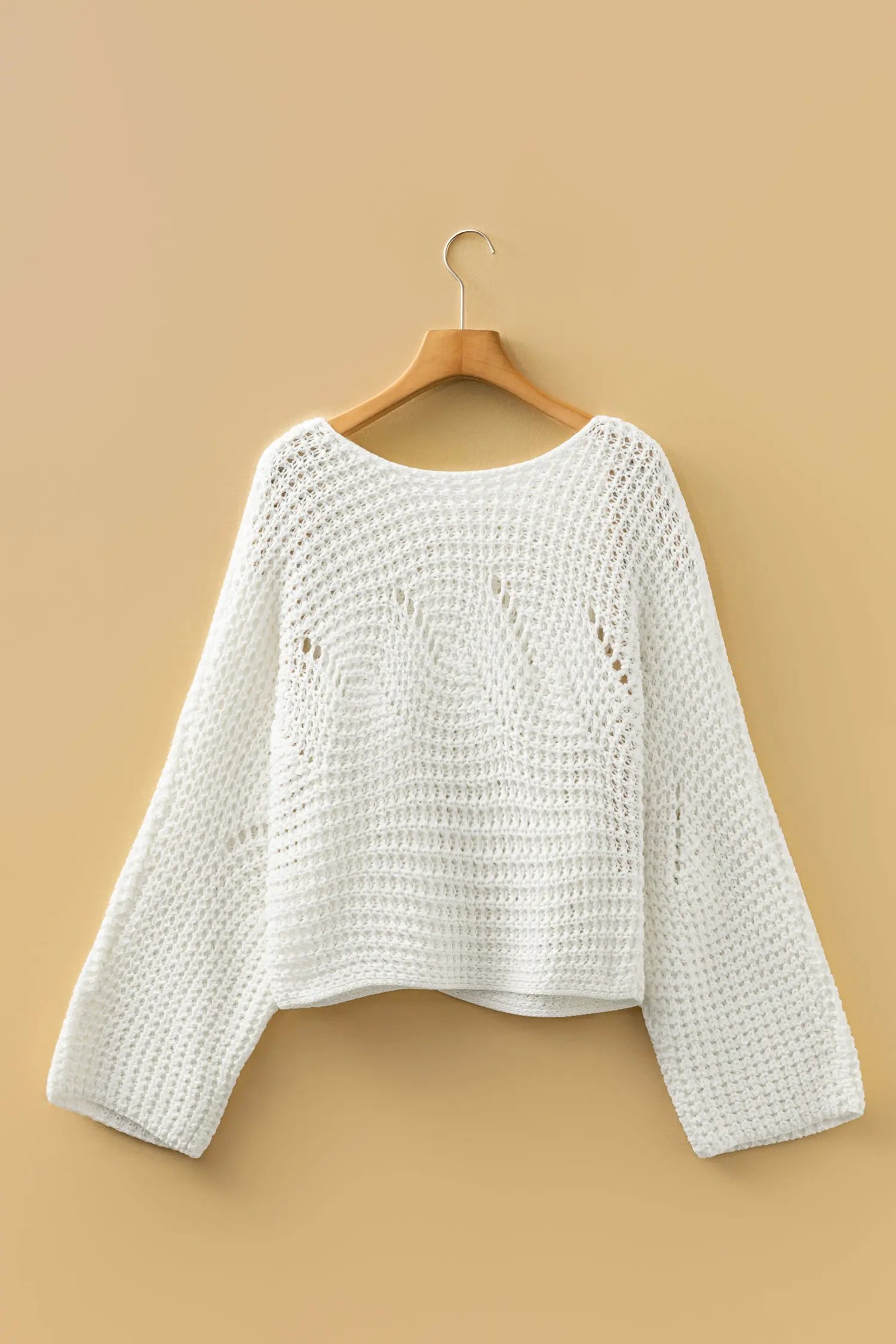 White Hollowed Detail Wide Sleeve Loose Pullover Sweater Dear-Lover Dropshipping