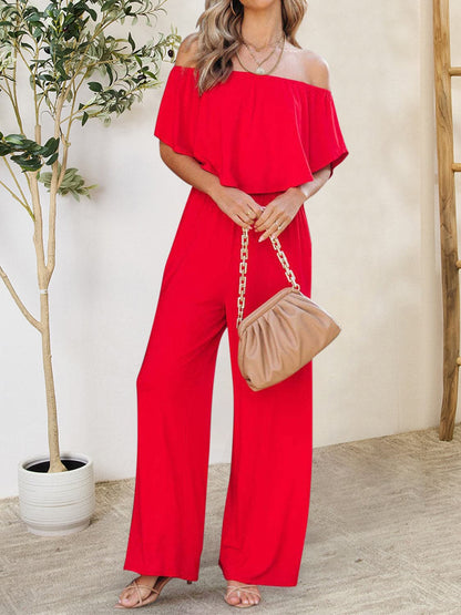 Ruffled Off-Shoulder Jumpsuit.