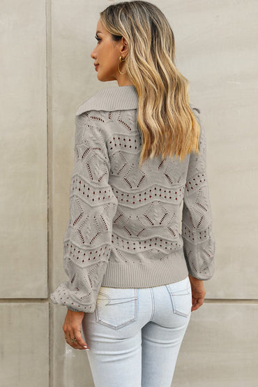 Openwork Lantern Sleeve Sweater.