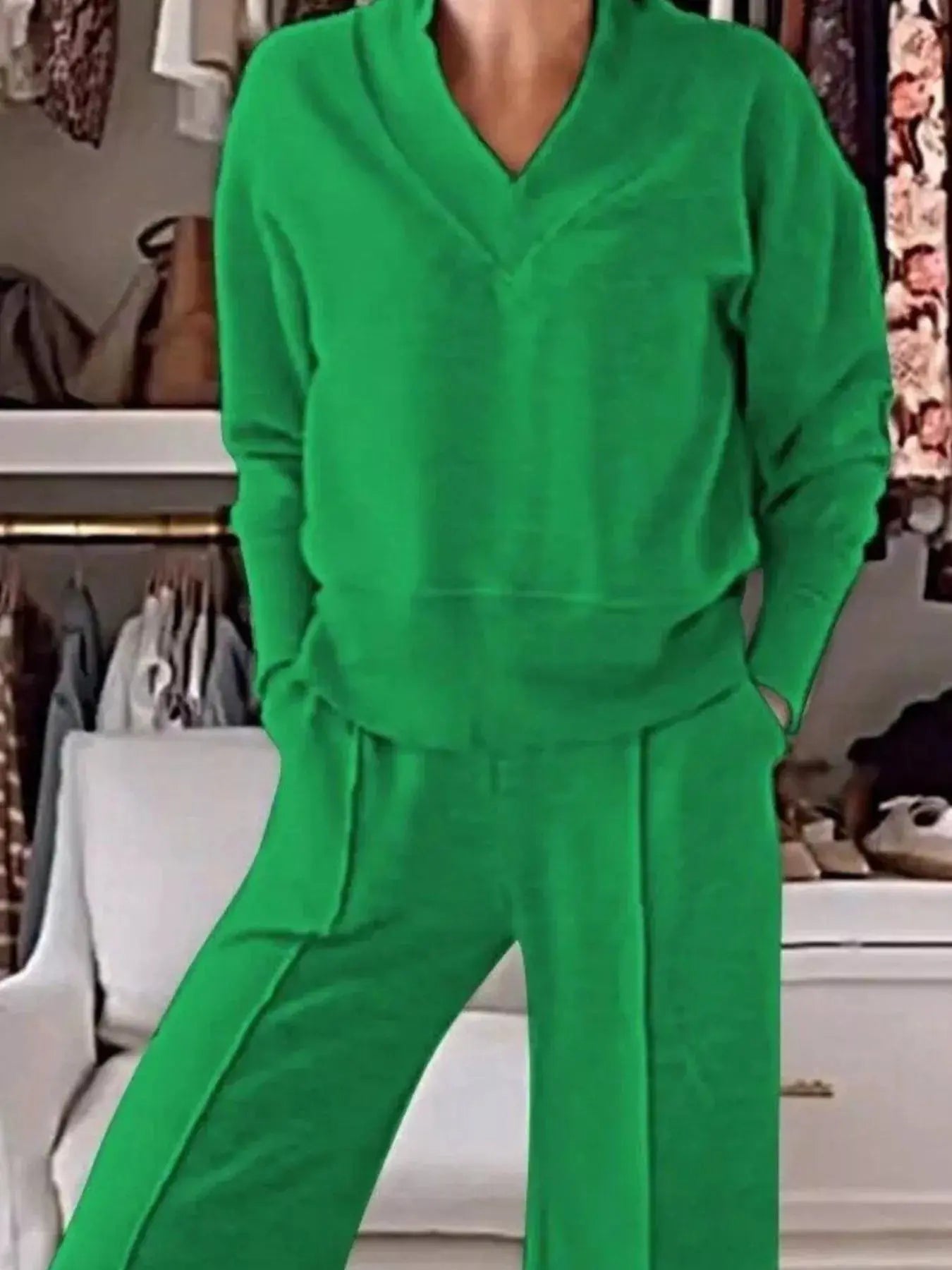 Full Size Cozy V-Neck Top and Pants Set Plus Size Simply Love