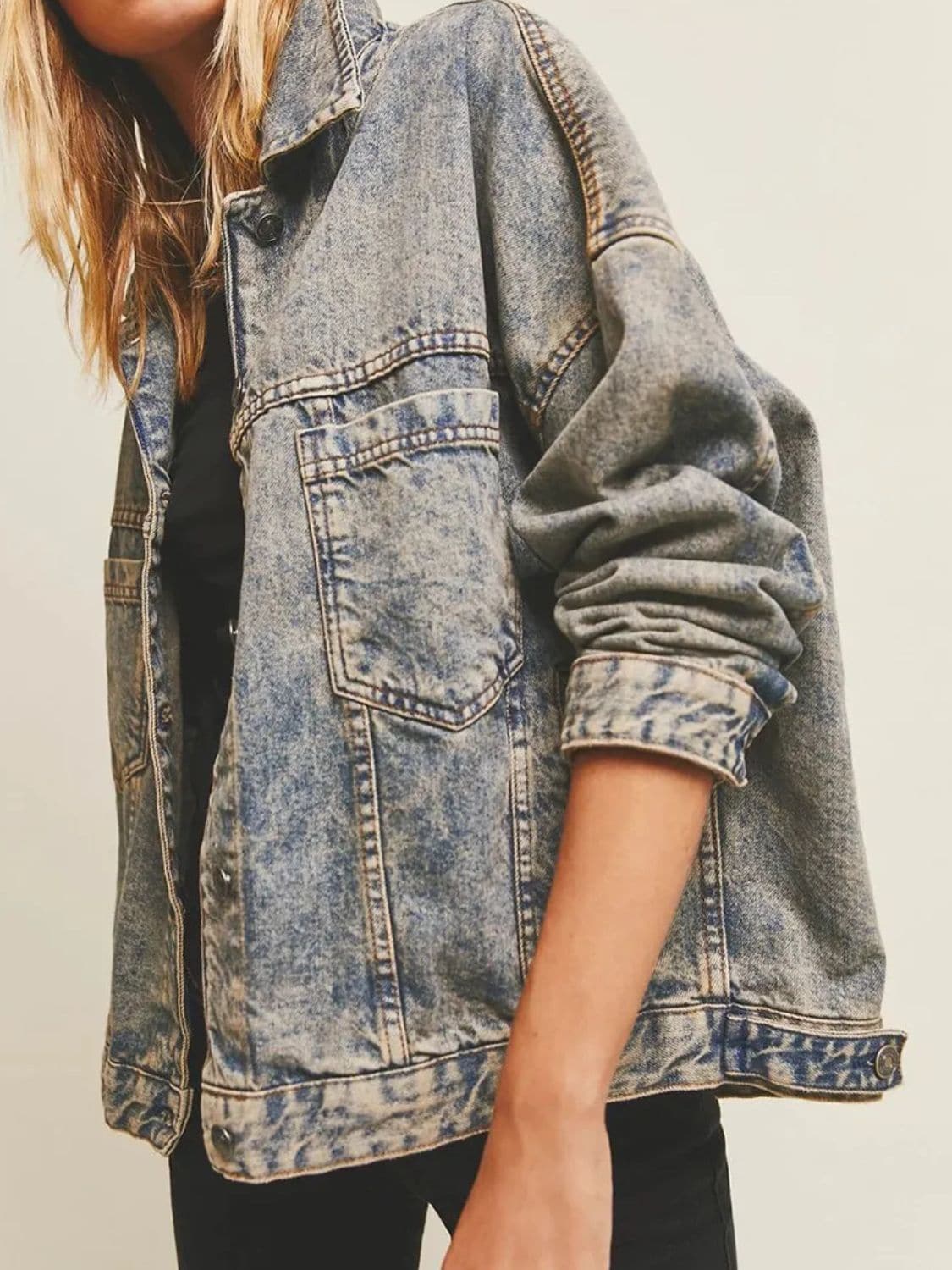 Pocketed Button Up Denim Jacket.