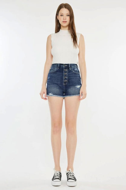 Chic raw hem button fly denim shorts for summer style