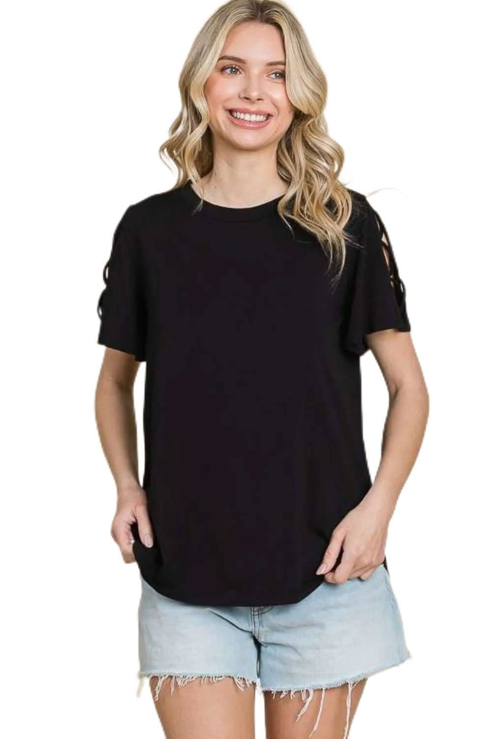 Chic crisscross round neck tee for effortless style