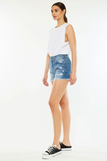 Love Salve Full Size High Rise Raw Hem Denim Shorts