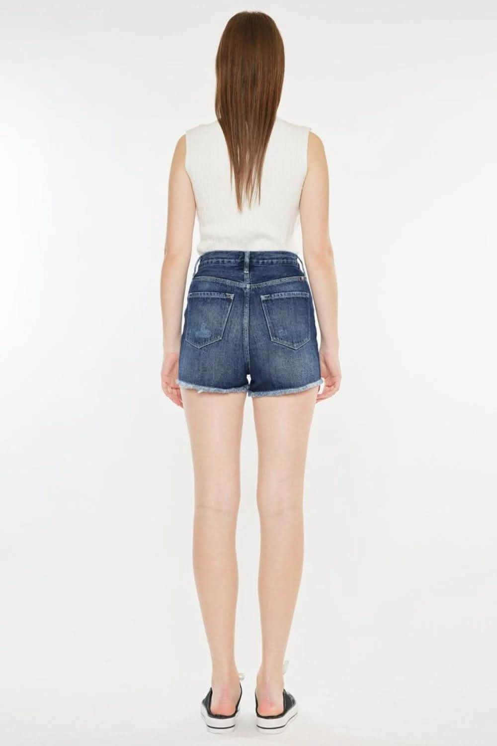 Chic raw hem button fly denim shorts for summer style