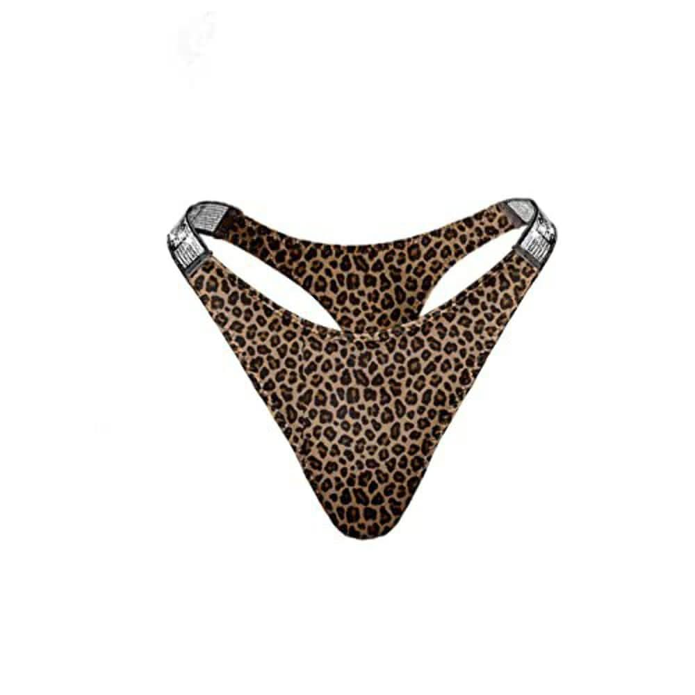 Love Salve Glamorous Rhinestone-Embellished Cotton Thong Panties - Sparkling Brazilian Lingerie for Women Beige X-Large