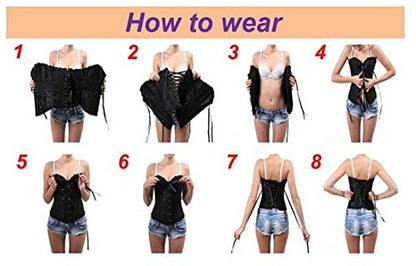 Zhitunemi Black Corset Top for Women Pirate Corsets Shapewear Steampunk Corset Overbust