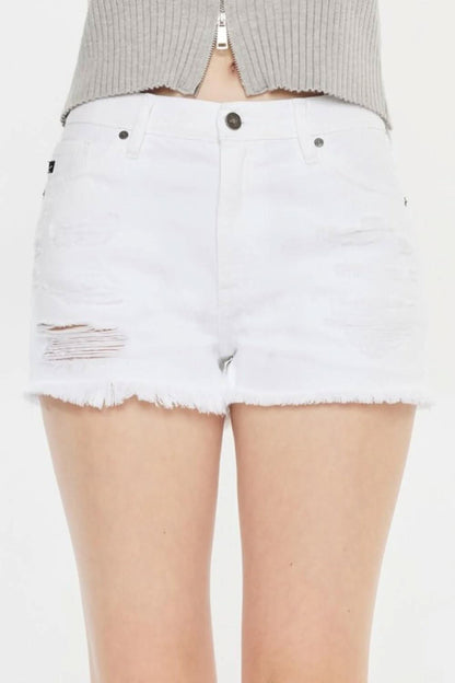 Edgy raw hem distressed denim shorts