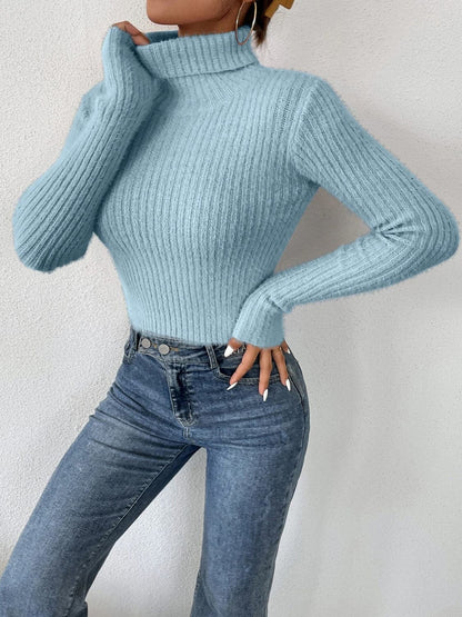 Ribbed Turtleneck Long Sleeve Sweater.