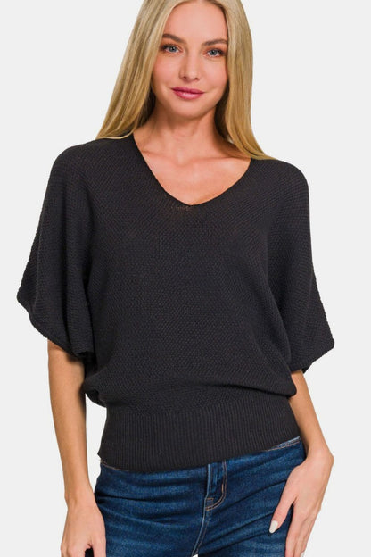 Chic V-neck dolman sweater for effortless layering