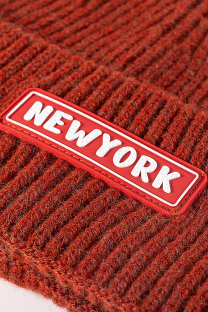 NEWYORK Patch Rib-Knit Cuffed Beanie.