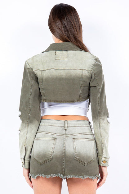 Distressed ombre cropped jacket