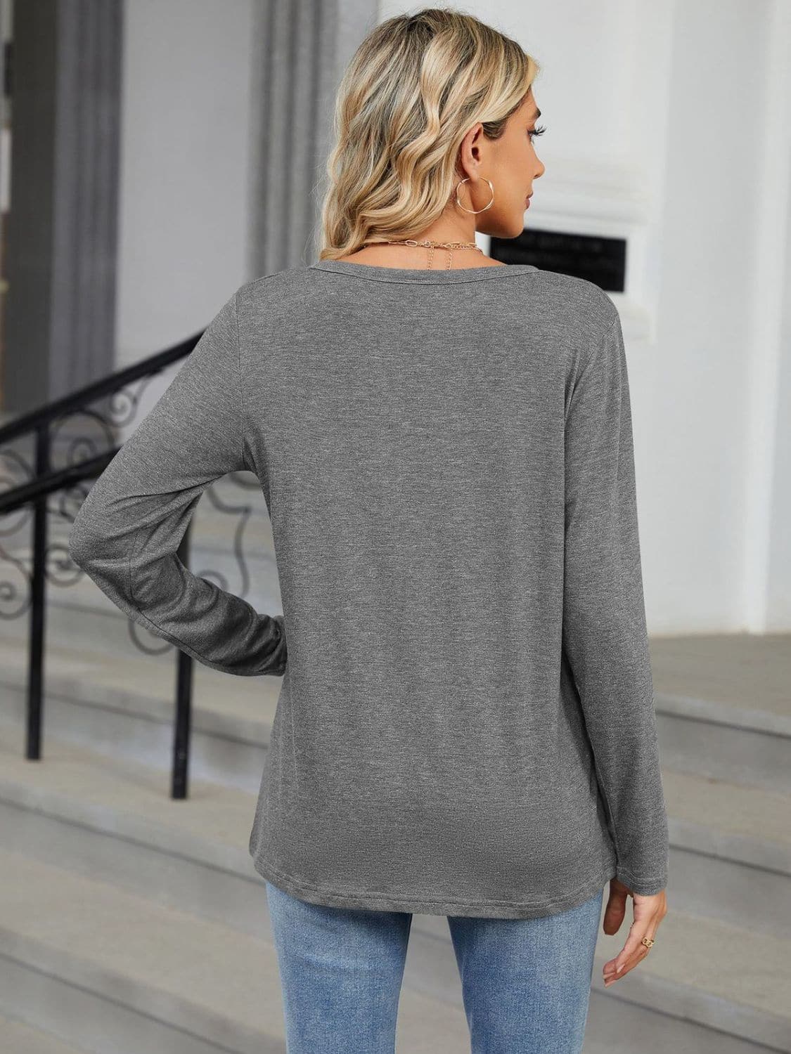 Notched Long Sleeve T-Shirt.